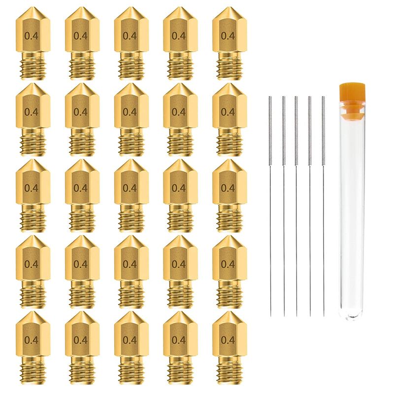 Photo 1 of 0.4MM MK8 Ender 3 Nozzles 25 pcs 3D Printer Brass Nozzles Extruder for Makerbot Creality CR-10 with 5 Needles and Metal Storage Box (0.4mm)
