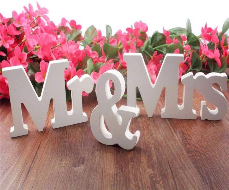 Photo 1 of  Mr & Mrs Sign Letters Wooden Mr and Mrs Letters for Party Wedding Table Decoration (WHITE)