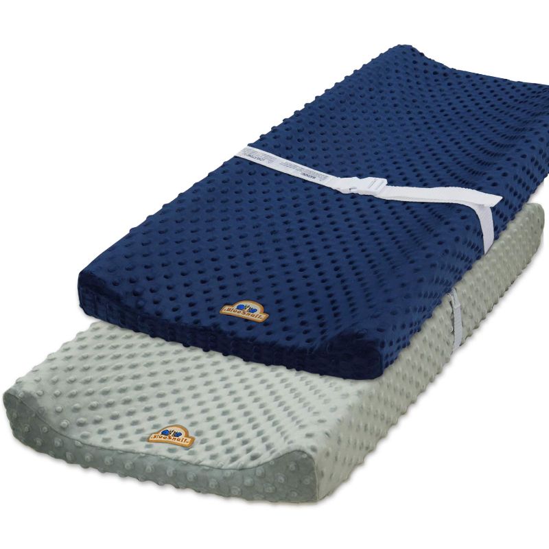Photo 1 of BlueSnail Ultra Soft Minky Dot Changing Pad Cover 2 Pack (Gray+Navy, 2 Pack)

