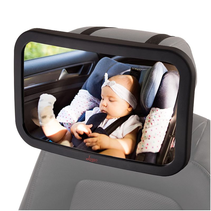 Photo 1 of Lusso Gear Baby Backseat Mirror for Car. Largest and Most Stable Mirror with Premium Matte Finish, Crystal Clear View of Infant in Rear Facing Car Seat - Secure and Shatterproof (Black)
