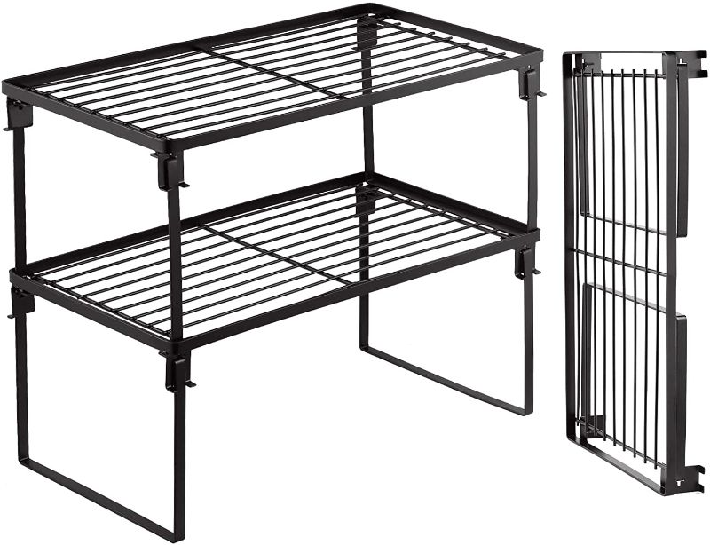 Photo 1 of [2 Pack] Stackable Kitchen Storage Shelf Rack, Foldable Spice Rack Cabinet Organization Storage Shelves, Kitchen Shelves, Kitchen Counter & Cabinet Shelf Organizer,
