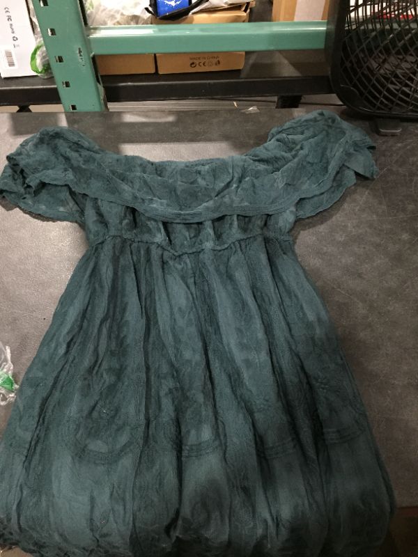 Photo 1 of SIZE S- DARK TURQUOISE LACED LONG DRESS WITH OFF THE SHOULDER SLEEVES 