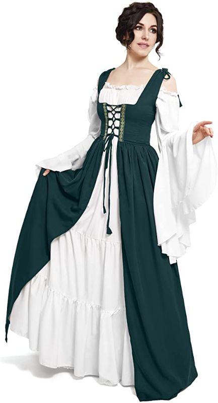 Photo 1 of Mythic Renaissance Medieval Irish Costume Over Dress & Cream Chemise Set (L/XL, Jade)
