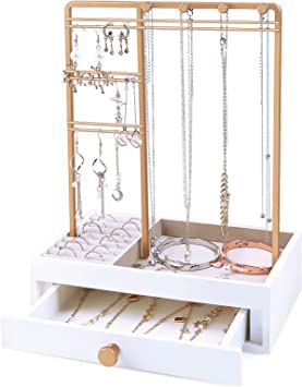 Photo 2 of Teamkio White Jewelry Organizer with Large Storage Box, Jewelry Holder, Tabletop Jewelry Stand Display for Necklace, Rings, Earrings, Bracelets, Watches
