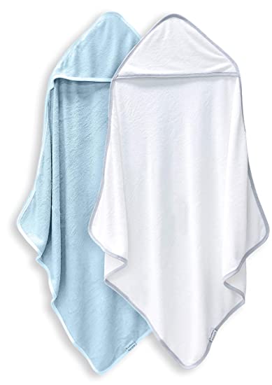 Photo 1 of 2 Pack Premium Bamboo Baby Bath Towel - Ultra Soft Hooded Towels for Babies,Toddler,Infant - Newborn Essential -Perfect Baby Registry Gifts for Boy Girl - Blue and White
