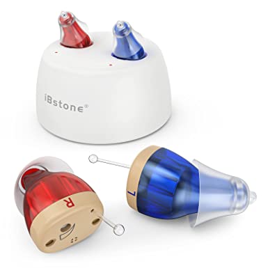 Photo 1 of iBstone Rechargeable Hearing Amplifier to Aid Adults Seniors Hearing, Completely-in-Canal (CIC) Mini Digital Hearing Devices for Seniors & Adults, Blue & Red, Pair, K17
