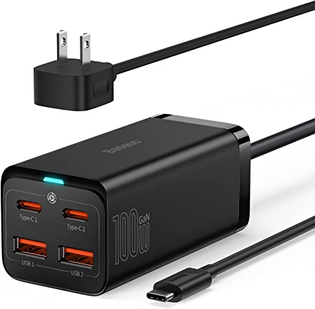 Photo 1 of USB C Charger, Baseus 100W PD GaN3 Fast Wall Charger Block, 4-Ports [2USB-C + 2USB] Charging Station with 5ft AC Cable for MacBook Pro/Air, USB-C Laptop, iPhone 13/12, iPad Pro, Samsung Galaxy, etc
