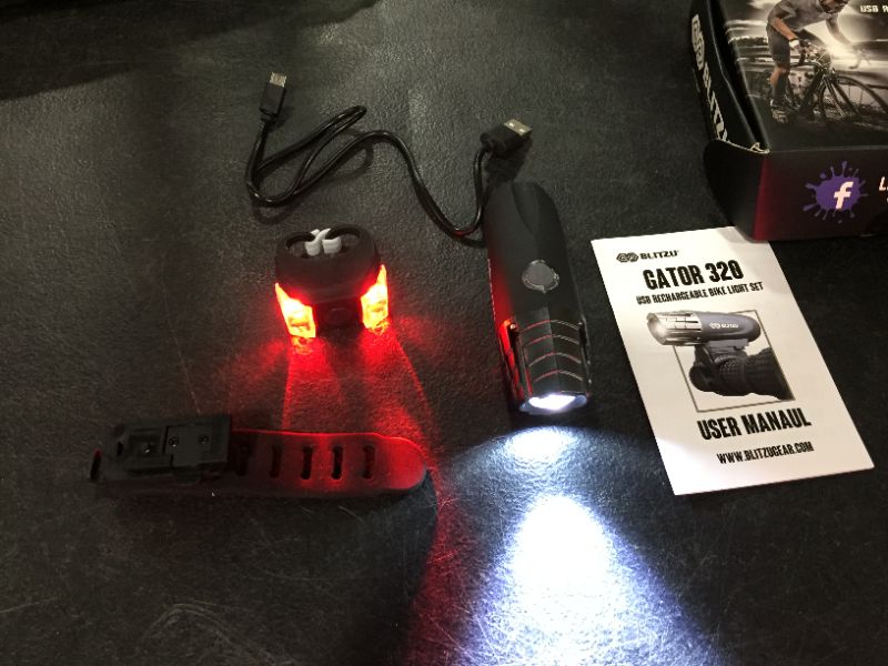 Photo 2 of Super Bright USB Rechargeable Bike Light - Blitzu Gator 320 POWERFUL Bicycle Headlight - TAIL LIGHT INCLUDED. 320 Lumens LED Fro
