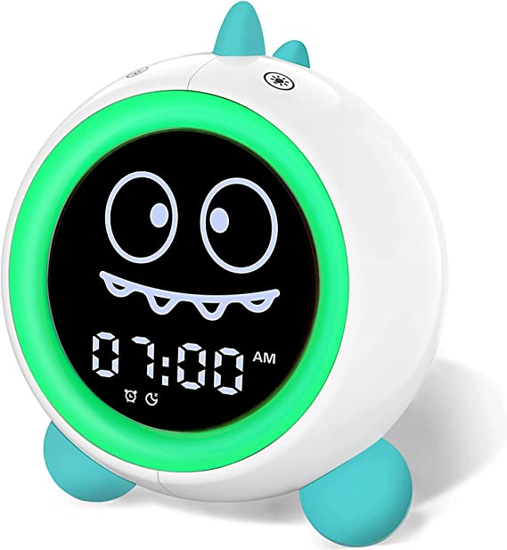 Photo 1 of Kids Alarm Clock, Toddler Sleep Training Clock with Night Lights, Sound Machine, Time to Wake Dinosaur Alarm Clock for Children (Green)
