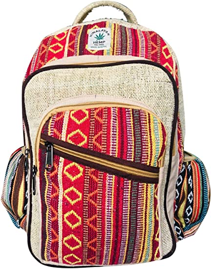 Photo 1 of All Natural Pure Himalayan Hemp Multi Pocket Backpack ( THC FREE) with Laptop Sleeve - Fashion Cute Travel School College Shoulder Bag / Bookbags / Daypack
