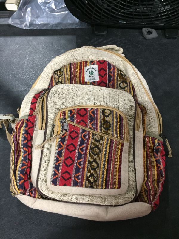 Photo 2 of All Natural Pure Himalayan Hemp Multi Pocket Backpack ( THC FREE) with Laptop Sleeve - Fashion Cute Travel School College Shoulder Bag / Bookbags / Daypack
