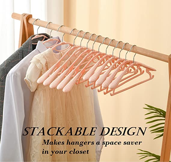 Photo 1 of Kids Hangers 10 Pack, Adjustable Child Hangers 12" to 18" Width,Heavy Duty Dry Wet Baby Clothes Hanger with Non Slip Pads, 360° Swivel Hook,Stackable Plastic Hangers Will fit from Family
