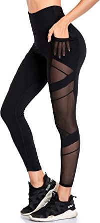 Photo 1 of SIZE LARGE -WE CUFFLLE Women's Mesh High Waist Leggings Yoga Pants with Pockets Tummy Control 4 Way Stretch Workout Yoga Leggings
