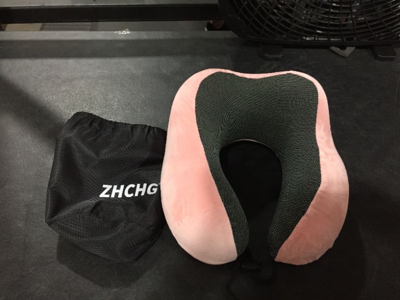 Photo 2 of ZHCHG Travel Pillow, Best Memory Foam Neck Pillow for Airplane, Head Support Comfortable Pillow for Sleeping Rest, Train, Car & Home Use- Pink
