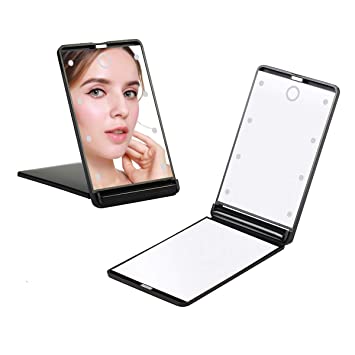 Photo 1 of Travel Mirror, Portable LED Lighted Makeup Mirror with 8 Dimmable Led Lights, Touch Switch Travel Makeup Mirror, Folding Compact Mirror 1X & 2X Magnification
