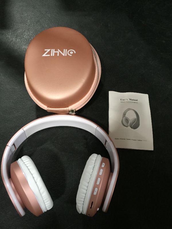 Photo 3 of Bluetooth Headphones Over-Ear, Zihnic Foldable Wireless and Wired Stereo Headset Micro SD/TF, FM for Cell Phone,PC,Soft Earmuffs &Light Weight for Prolonged Wearing(Rose Gold)
