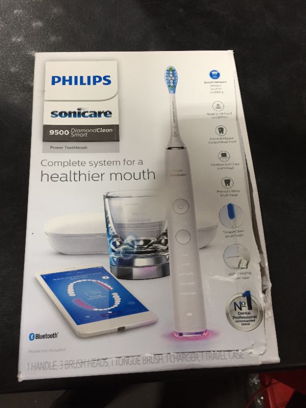 Photo 2 of Philips Sonicare DiamondClean Smart 9500 Series Rechargeable Electric Power Toothbrush with Charging Travel Case, Complete Oral Care, White, Frustration Free Packaging, HX9924/34
