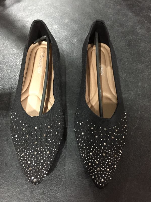 Photo 1 of SIZE 8.5 -COLOR BLACK-Womens Pointed Toe Ballet Flat Knit Dress Shoes Low Wedge Flat Shoes Comfort Slip On Flats Shoes for Woman Classic Softable Shoes
