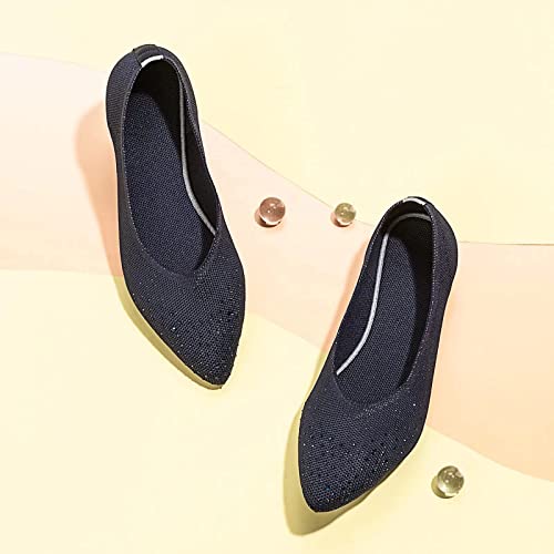 Photo 1 of SIZE 8.5 -COLOR BLACK-Womens Pointed Toe Ballet Flat Knit Dress Shoes Low Wedge Flat Shoes Comfort Slip On Flats Shoes for Woman Classic Softable Shoes
