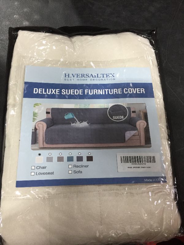 Photo 2 of 100% Waterproof Sofa Furniture Cover Suede Couch Covers for Dogs Velvet Sofa Protector Leather Chair Cover Seat Width 23" Sofa Slipcovers with 2" Strap and Non-Slip Backing (Chair, Ivory)
