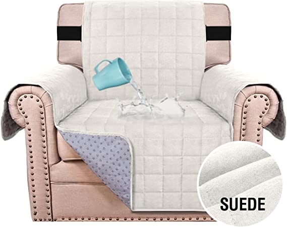 Photo 1 of 100% Waterproof Sofa Furniture Cover Suede Couch Covers for Dogs Velvet Sofa Protector Leather Chair Cover Seat Width 23" Sofa Slipcovers with 2" Strap and Non-Slip Backing (Chair, Ivory)
