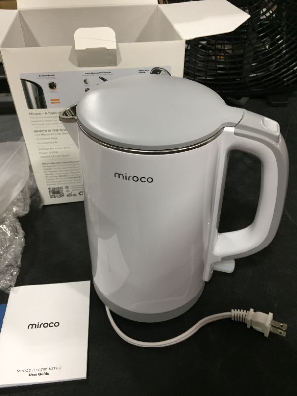 Photo 3 of Electric Kettle, miroco 1.5L Double Wall 100% Stainless Steel BPA-Free Cool Touch Tea Kettle, White
