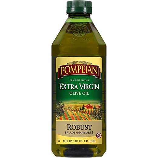 Photo 1 of BEST BY 09/2022- Pompeian Robust Extra Virgin Olive Oil, First Cold Pressed, Full-Bodied Flavor, Perfect for Salad Dressings & Marinades, 48 FL. OZ.
