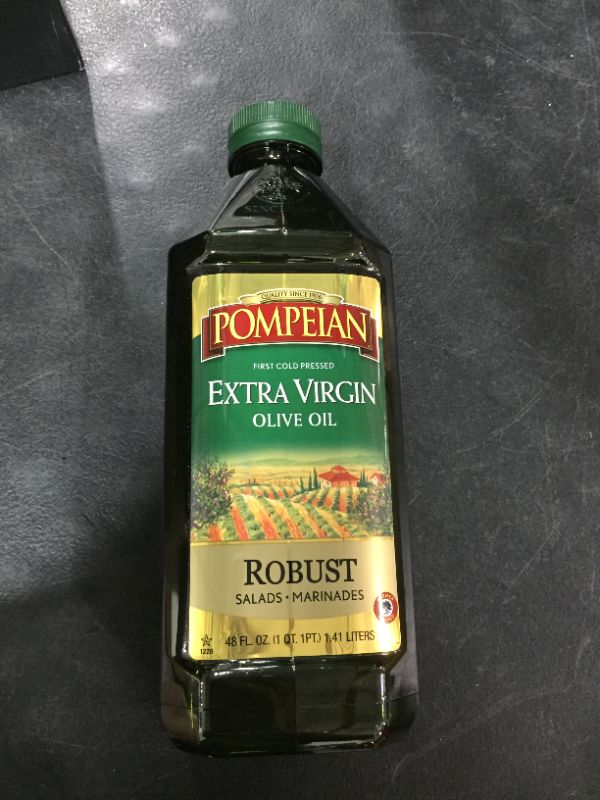 Photo 3 of BEST BY 09/2022- Pompeian Robust Extra Virgin Olive Oil, First Cold Pressed, Full-Bodied Flavor, Perfect for Salad Dressings & Marinades, 48 FL. OZ.
