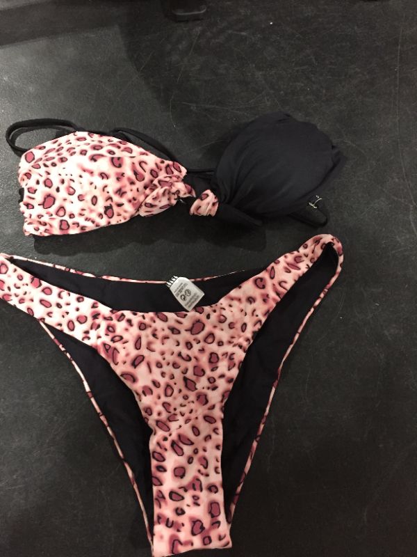 Photo 1 of SIZE S- SHEKINI Women‘s Bathing Suits Lace-up Bandeau Halter Bikini Tie Knot Front Top Floral Printing Two Piece Swimsuits
