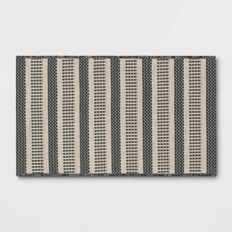 Photo 1 of 2'6" X 4'2" Powerloom Woven Stripe Outdoor Door Mat Sage/Charcoal Gray - Threshold™ Designed with Studio McGee
