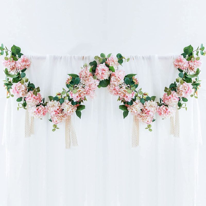 Photo 1 of Anna's Whimsy Artificial Eucalyptus Garland with Flowers, Rustic Flower Garland with Hydrangea for Arrangements, Floral Garland for Wedding Ceremony Backdrop Arch Table Centerpieces Decorations
