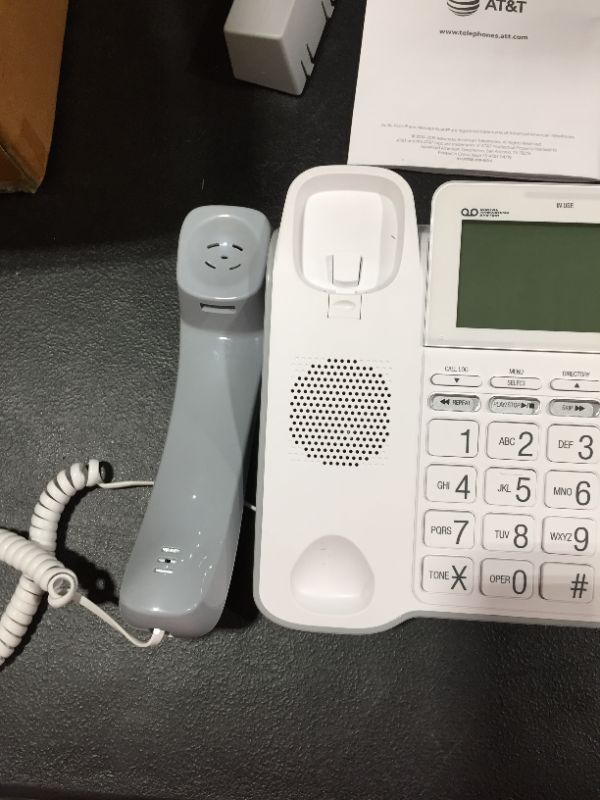 Photo 3 of AT&T CL4940 Corded Standard Phone with Answering System and Backlit Display, White
