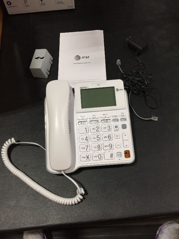 Photo 2 of AT&T CL4940 Corded Standard Phone with Answering System and Backlit Display, White
