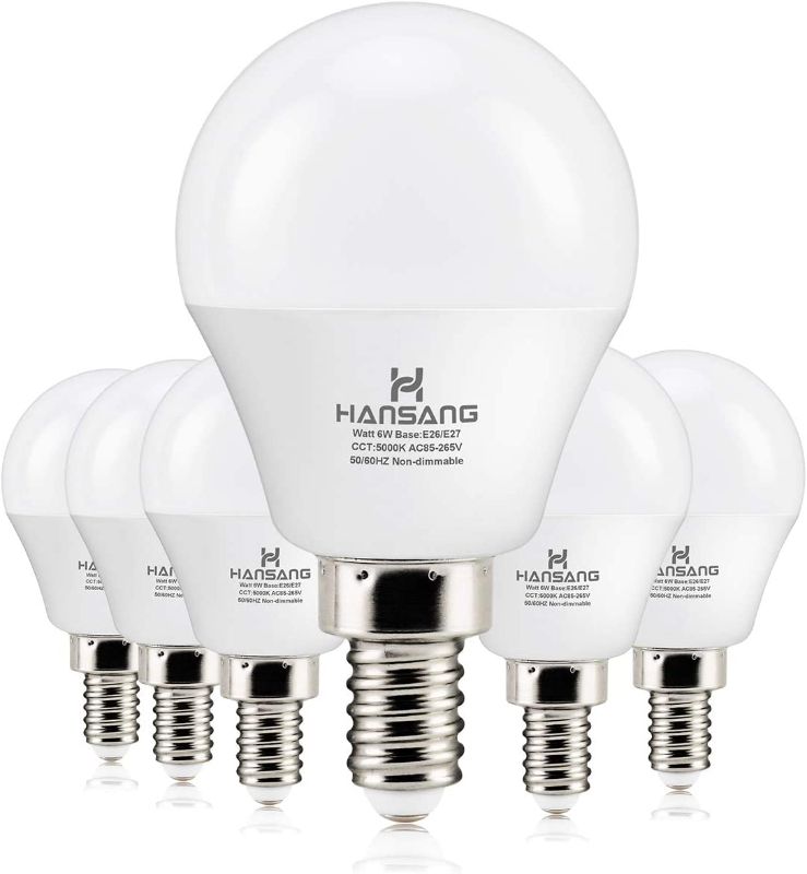 Photo 1 of 6 watt(60w Equivalent) Hansang LED Bulbs Light E12 Screw Base Candelabra Round Bulb 600 Lumen,High CRI,Daylight 5000K,G14 Decorative Bulb Non dimmable for Ceiling Fan 120V Pack of 6 (Daylight 5000K)
