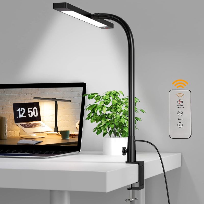 Photo 1 of SKYLEO LED Desk Lamp with Flexible Gooseneck,Eye-Caring Desk Light with Clamp and Remote Control,Adjustable Desk Lamps for Home Office,3 Color Modes and 10 Brightness Levels,Office Lamp with USB Cable
