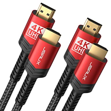 Photo 1 of 4K HDMI Cable 2 Pack 6ft, JSAUX 18Gbps High Speed HDMI 2.0 Braided Cord, 4K 60Hz HDR, 2K 1440P 144Hz, 1080p, HDCP 2.2, 3D, ARC, Dolby, Ethernet Compatible for Monitor Smart TV PC PS5 PS4 Blu-ray -Red
