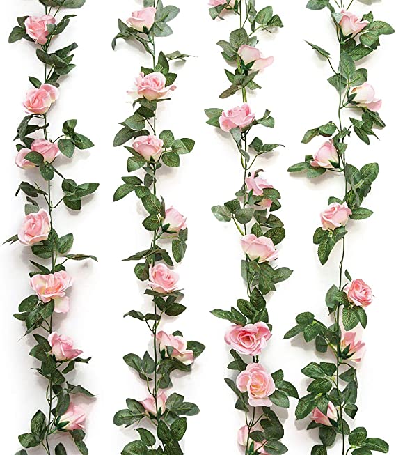 Photo 1 of Yebazy 2PCS Fake Rose Vine Garland Artificial Flowers Plants for Hotel Wedding Home Party Garden Craft Art Decor (Pink)
