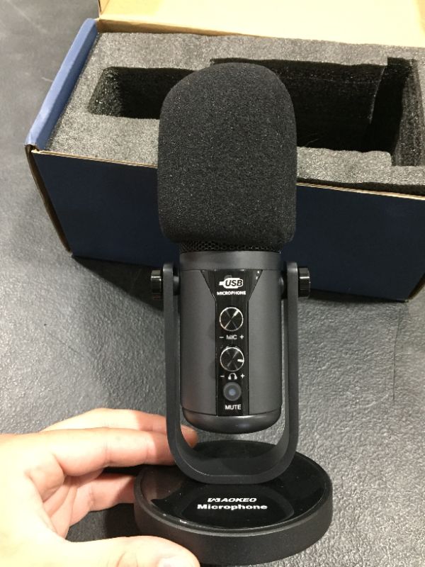 Photo 2 of USB Microphone - Aokeo Computer Condenser Gaming Mic for PC/Laptop/Phone/PS4/5, Headphone Output, Volume Control, USB Type C Plug and Play, for Streaming, Podcast, YouTube,Studio Recording
