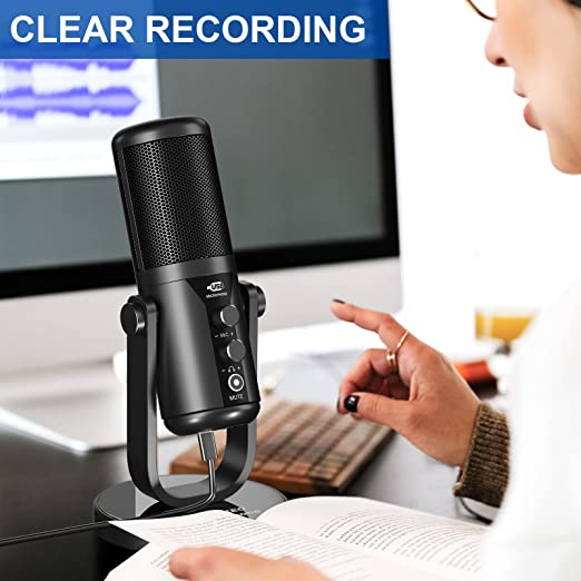 Photo 1 of USB Microphone - Aokeo Computer Condenser Gaming Mic for PC/Laptop/Phone/PS4/5, Headphone Output, Volume Control, USB Type C Plug and Play, for Streaming, Podcast, YouTube,Studio Recording
