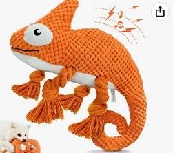 Photo 1 of Plush Dog Squeaky Toys, Durable Rope Dog Chew Toys for Puppy Small Medium Breed Teeth Cleaning,Stuffed Animals Toys- Cute Chameleon(Orange)
