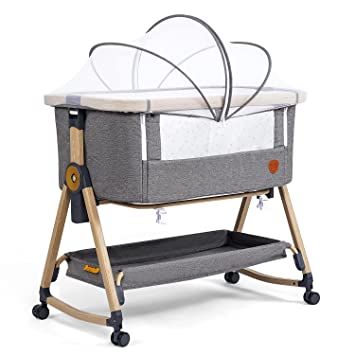 Photo 1 of Baby Bedside Sleeper, Portable Baby Crib Baby Bed with Breathable Net and Sheet, Adjustable Bassinet for Infants (Grey)
