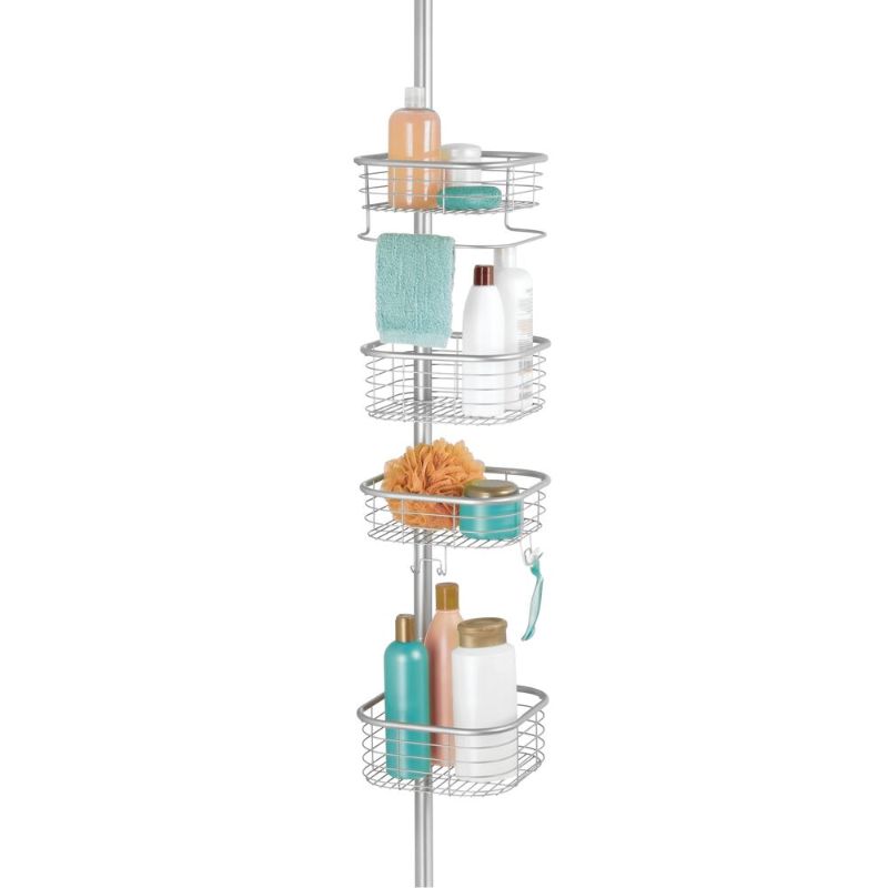 Photo 1 of Adjustable 4 Tier Tension Pole Shower Caddy - Square Baskets in Chrome, 9" X 9", by MDesign
