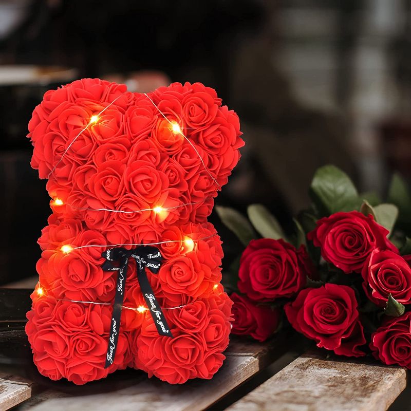 Photo 1 of RUBTOD Rose Bear, Rose Teddy Bear Forever Roses with Gift Box Artificial Flowers Mother's Day, Birthday, Wedding, Valentine's Day Gifts for Her, Women and Girlfriends Romantic Gifts, Red
