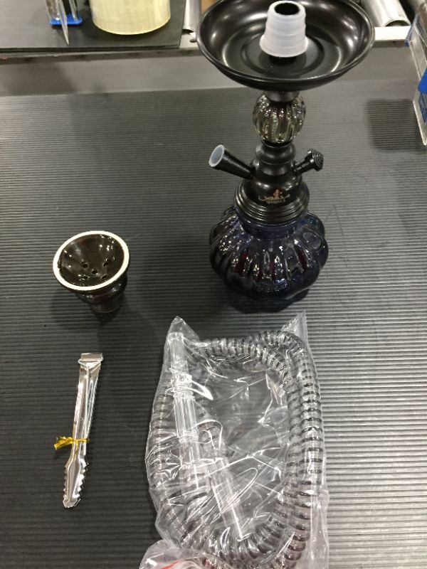 Photo 2 of 11" Premium 1 Hose Hookah Complete Set - Mini Pumpkin Hookah Glass Vase (Black)
