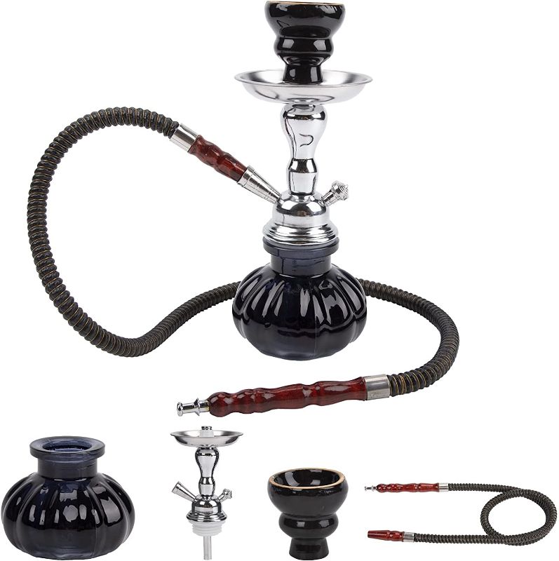 Photo 1 of 11" Premium 1 Hose Hookah Complete Set - Mini Pumpkin Hookah Glass Vase (Black)
