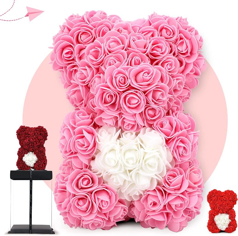 Photo 1 of Birthday Gift for Women Rose,Rose Flower Bear - Rose Teddy Bear - - Gift for mom, Girlfriend Gifts, Gifts for Girls & Bridal Showers - w/Clear Gift Box (Pink)