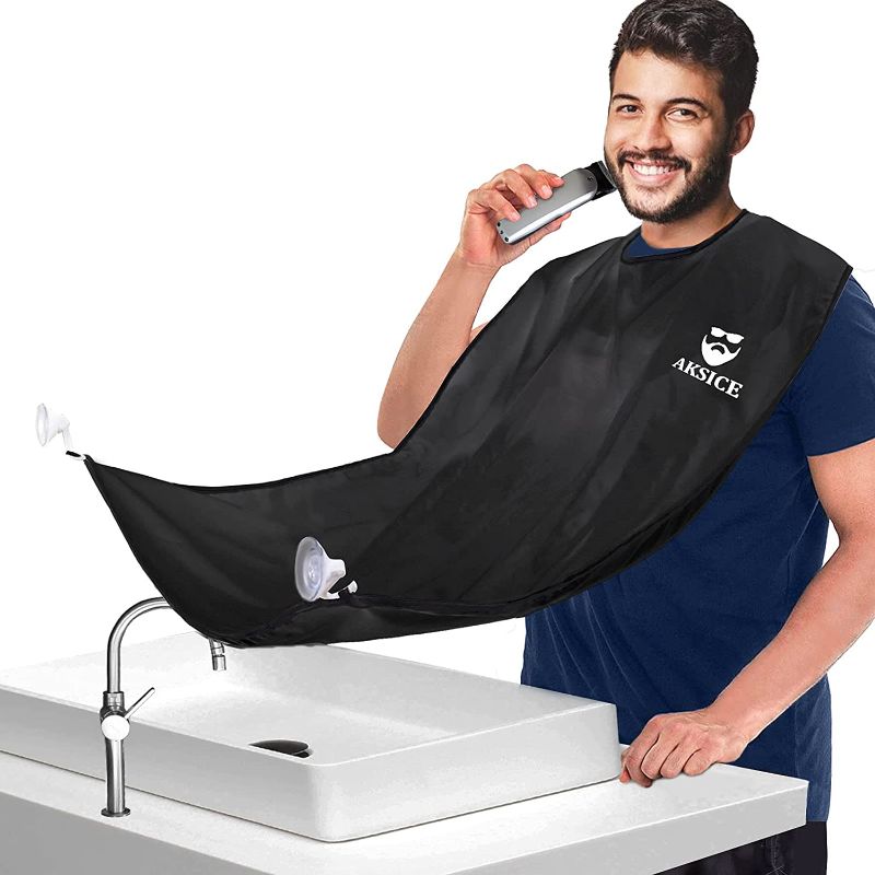 Photo 1 of Beard Bib Beard Apron - Beard Hair Catcher for Men Shaving & Trimming, Non-Stick Beard Cape Grooming Cloth, Waterproof, with 4 Suction Cups, Best Gifts for Men - Black
