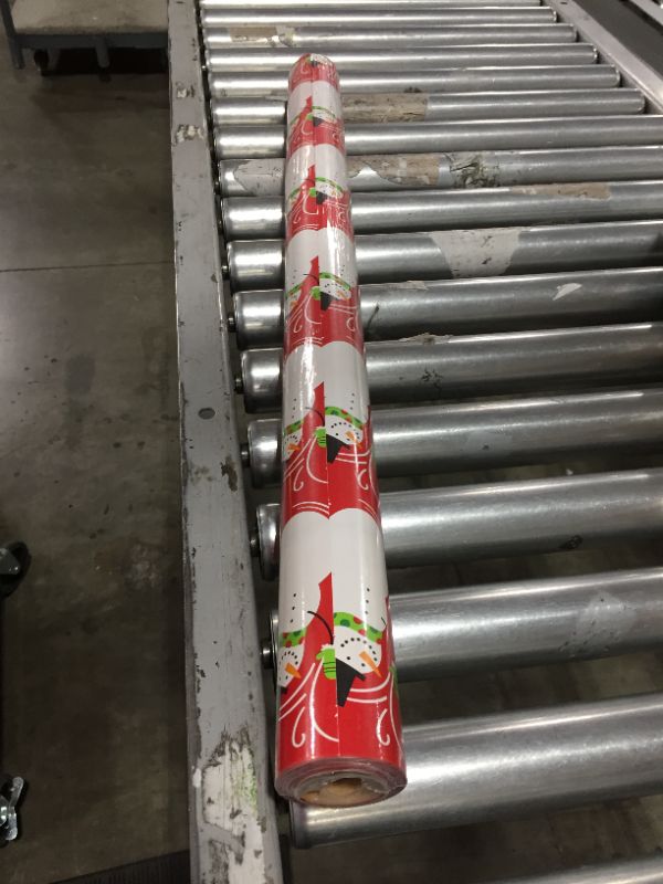 Photo 2 of American Greetings Reversible Christmas Wrapping Paper Jumbo Roll, Snowmen & Plaid (1 Pack, 175 Sq. Ft.)

