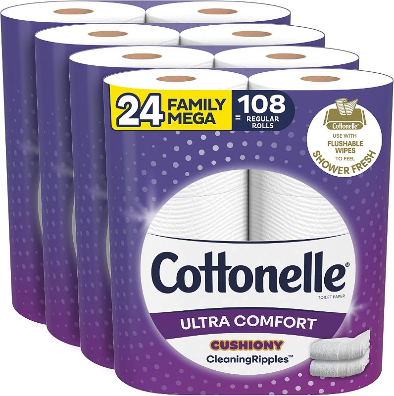 Photo 1 of Cottonelle Ultra Comfort Toilet Paper with Cushiony CleaningRipples Texture, 24 Family Mega Rolls (24 Family Mega Rolls = 108 regular rolls) (4 Packs of 6 Rolls) 325 Sheets per Roll