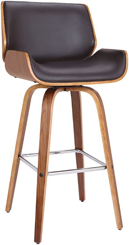 Photo 1 of Armen Living Tyler 26" Counter Height Swivel Brown Faux Leather and Walnut Wood Bar Stool